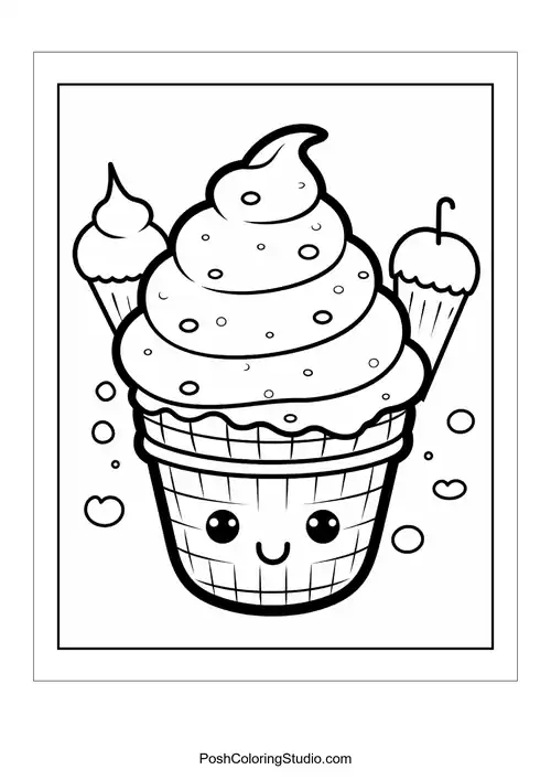 A cupcake with a happy face and a cherry on top.