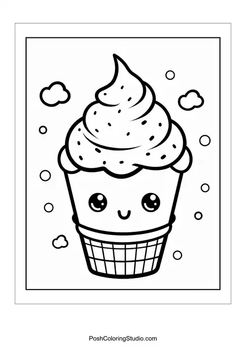 A cupcake with a happy face and a cherry on top.