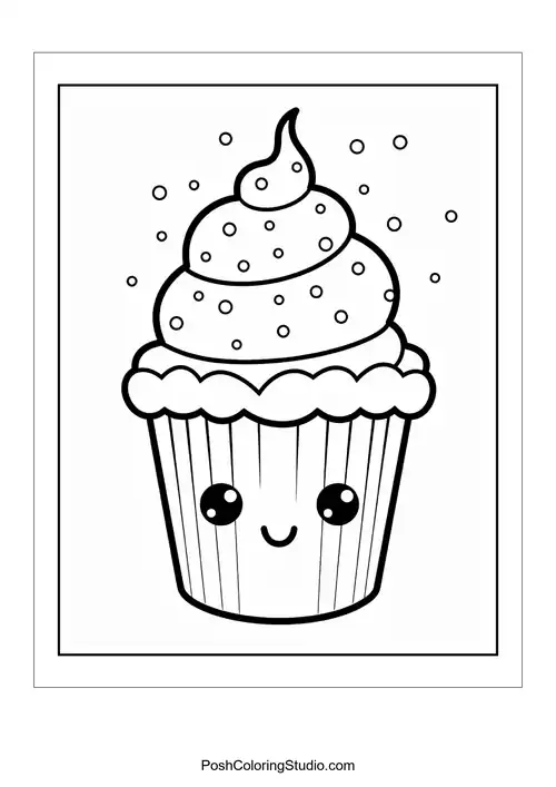 A cupcake with a happy face and a cherry on top.