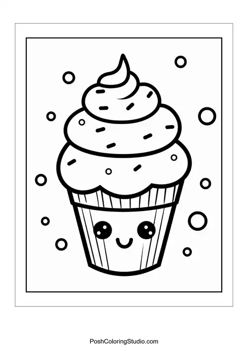 A cupcake with a happy face and a cherry on top.