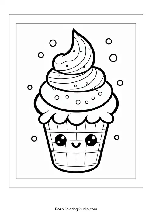 A cupcake with a happy face and a cherry on top.