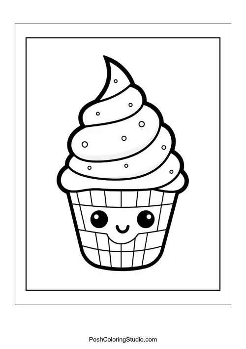 A cupcake with a happy face and a cherry on top.