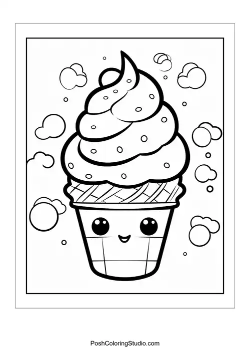 A cupcake with a happy face and a cherry on top.