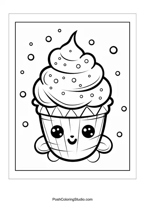 A cupcake with a happy face and a cherry on top.