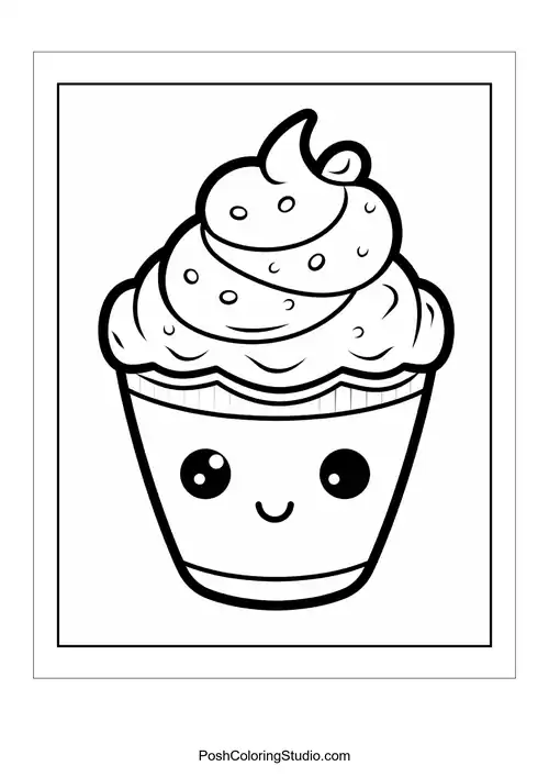 A cupcake with a happy face and a cherry on top.