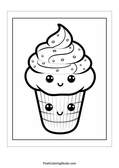 A cupcake with a smiling face and a waffle cone base.