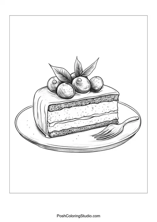A slice of cake topped with strawberries and cream.