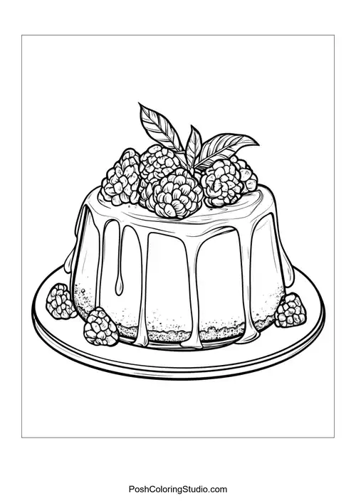 A slice of cake topped with berries and cream.
