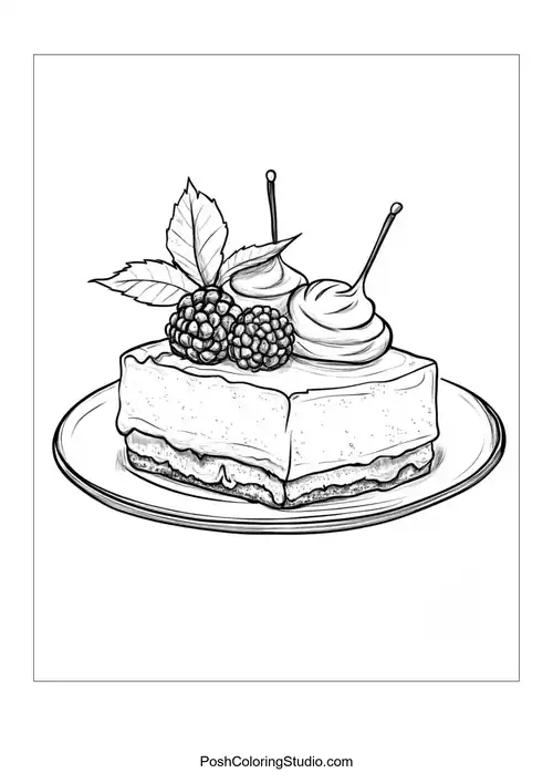A slice of cake topped with strawberries and cream.