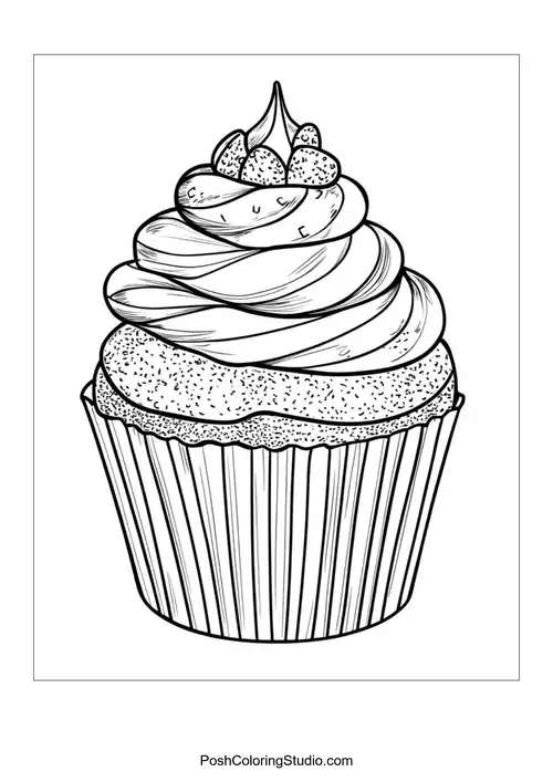 A cupcake with a sprinkle of sugar and a cherry on top.