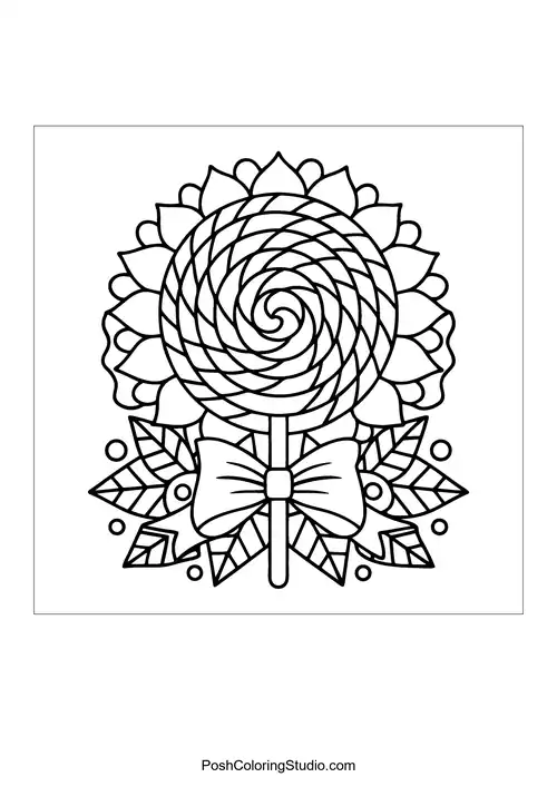A lollipop with a spiral design and sunflowers.