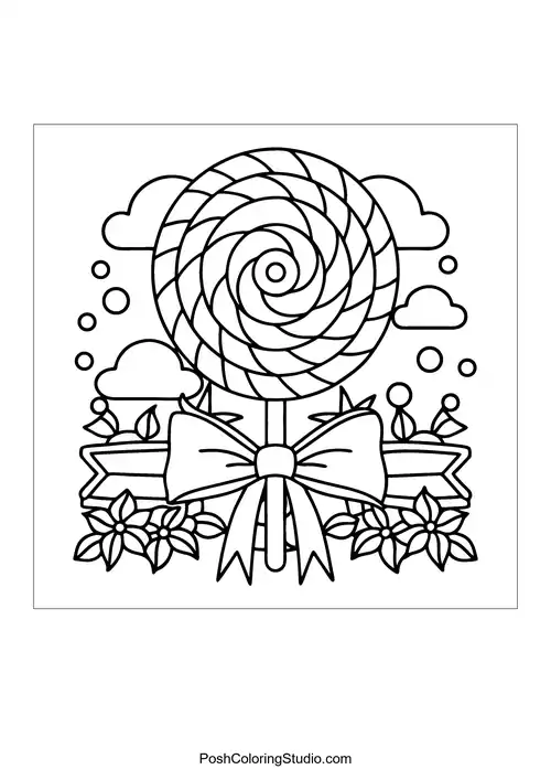 A lollipop with a spiral design and playful elements.