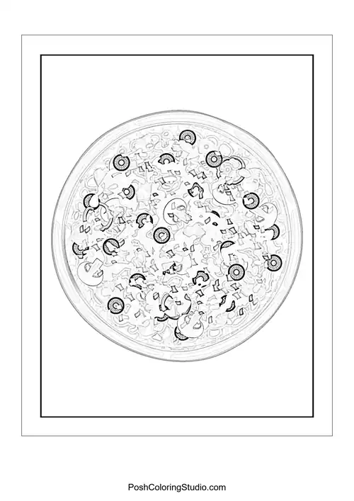 A pizza slice with a big smile and colorful toppings.