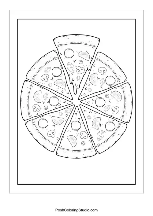 A pizza with a variety of toppings and a happy expression.
