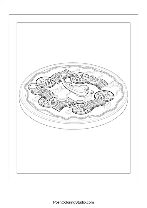 A whole pizza with slices cut out and various toppings.