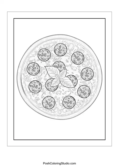 A pizza with a variety of toppings and a happy expression.