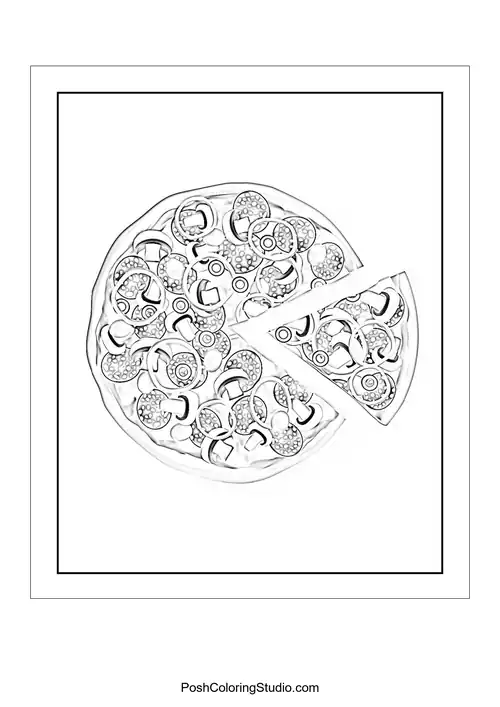 A pizza with a variety of toppings and a happy expression.