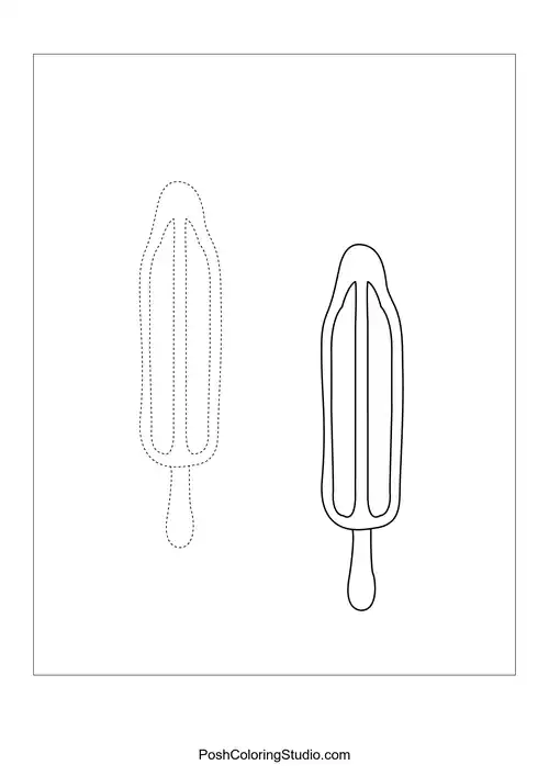 Two popsicle outlines with dotted lines for tracing.
