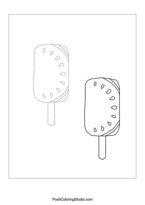 Two popsicles with sprinkles and a bold outline.