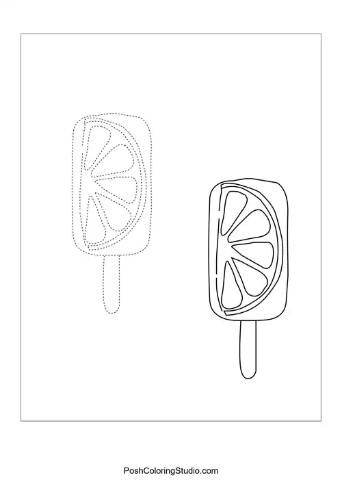 Two popsicles with unique shapes and dotted outlines.