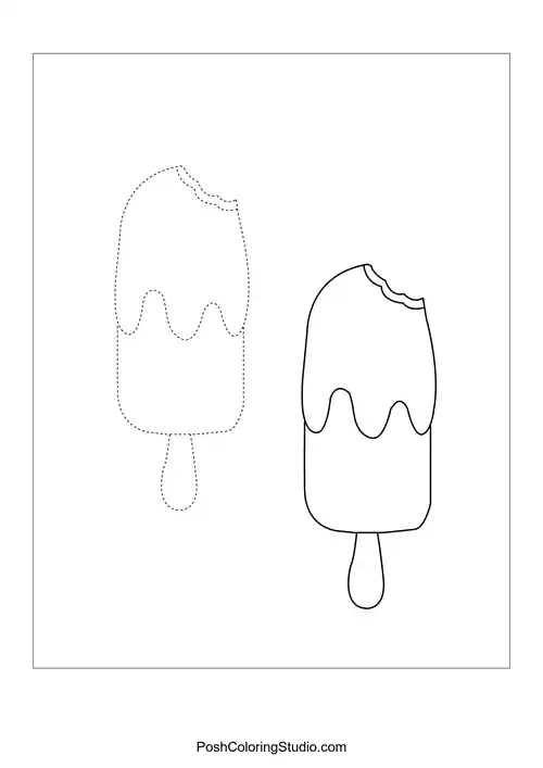 Two popsicles with a striped design and bold outlines.