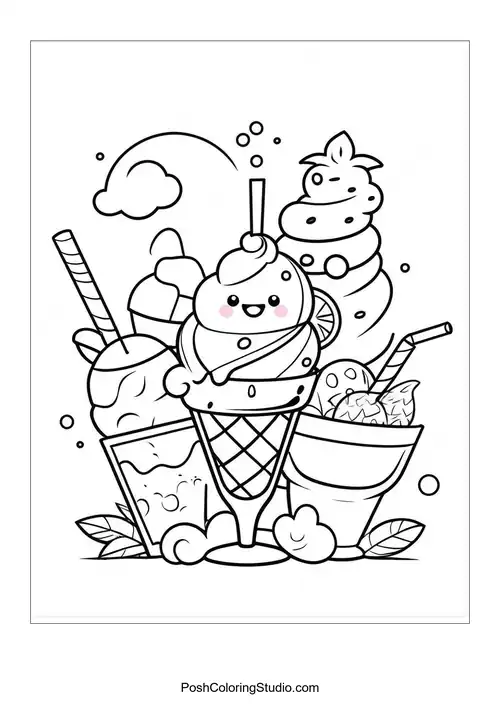 An ice cream sundae with multiple scoops and toppings.