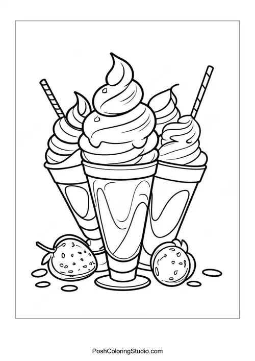 An assortment of ice cream cones and cups with toppings.