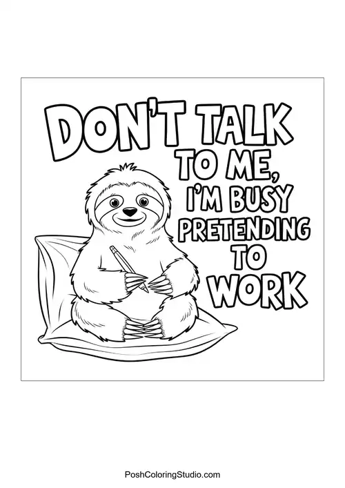 A sloth with a sign saying 'DON'T TALK TO ME, I'M BUSY'.