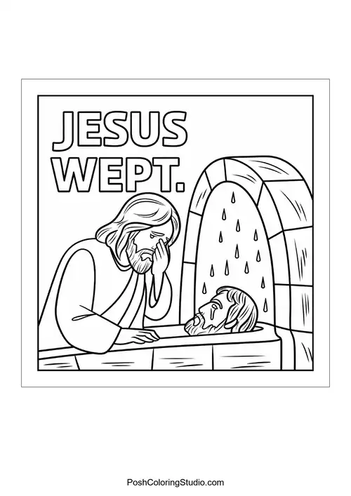 Jesus mourning over a tomb.