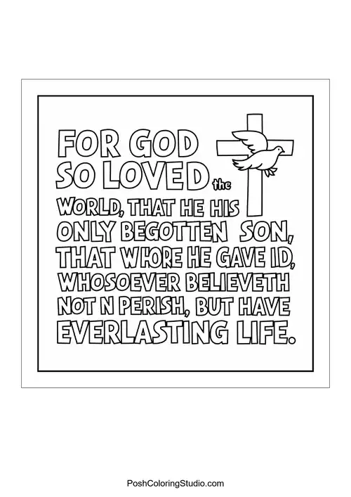A cross and a dove with a Bible verse.
