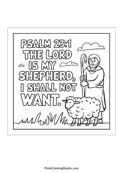A shepherd with a sheep and a staff.