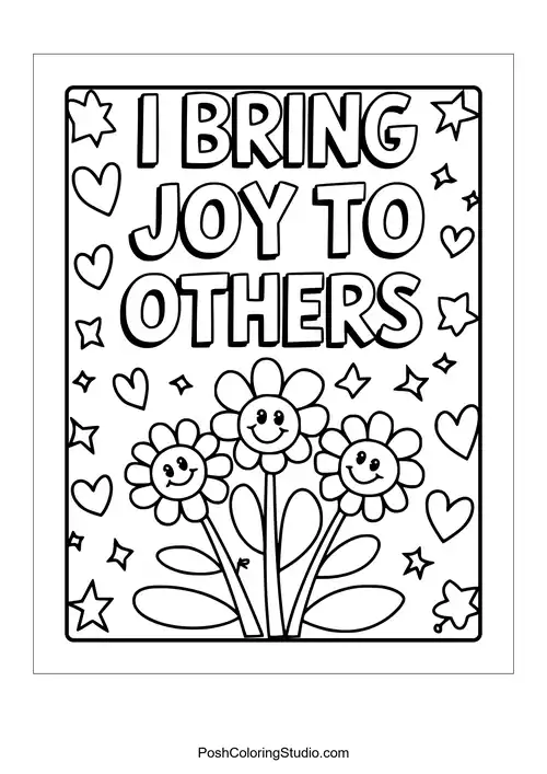 Three flowers with the phrase 'I bring joy to others.'.