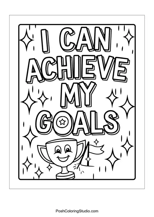 A trophy with the phrase 'I can achieve my goals.'.