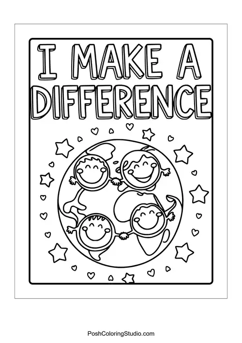 Four children holding hands around the globe with the phrase 'I make a difference.'.