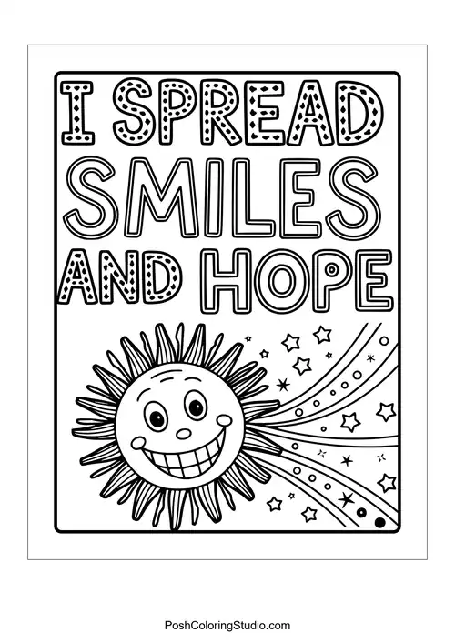 A sun with stars and the phrase 'I spread smiles and hope.'.