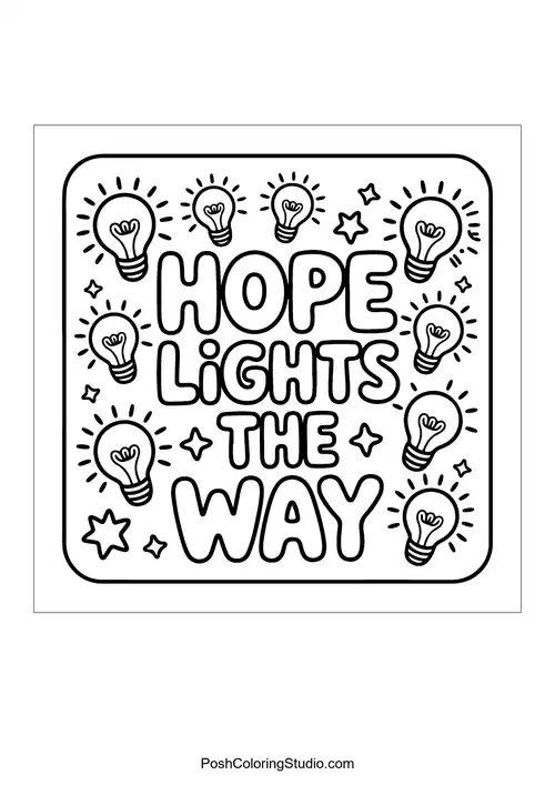 A square design featuring 'Hope Lights the Way.'.
