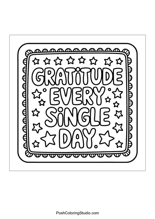 A square design with 'Gratitude Every Single Day.'.
