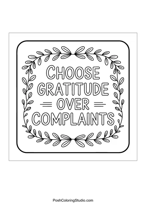 A square design stating 'Choose Gratitude Over Complaints.'.