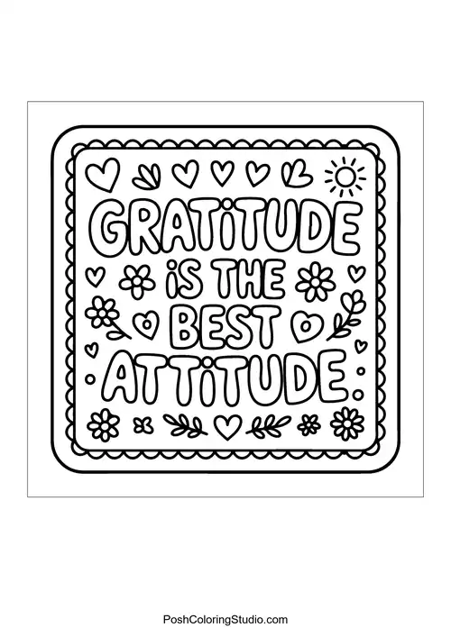 A square design featuring 'Gratitude is the Best Attitude.'.