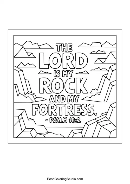 Mountains with the text 'The Lord is my rock and my fortress.'.