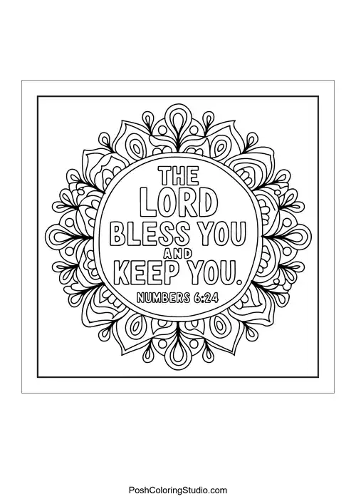 A circular design with the text 'The Lord bless you and keep you.'.