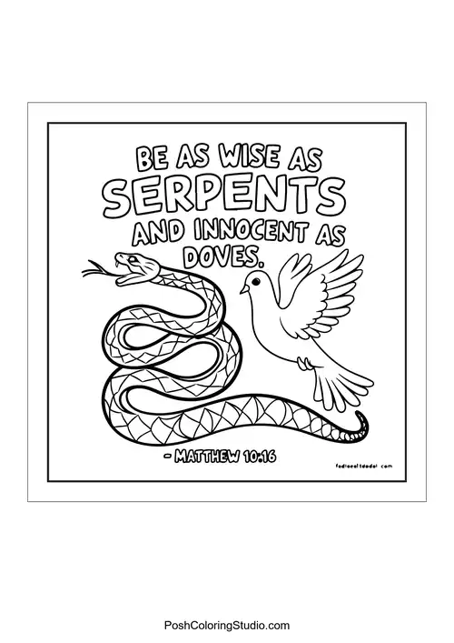 A snake and dove with the text 'Be as wise as serpents and innocent as doves.'.
