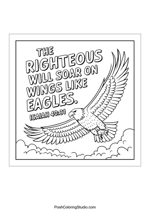 An eagle soaring with the phrase 'The righteous will soar on wings like eagles.'.