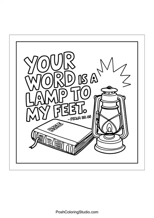 A lantern and book with the text 'Your word is a lamp to my feet.'.