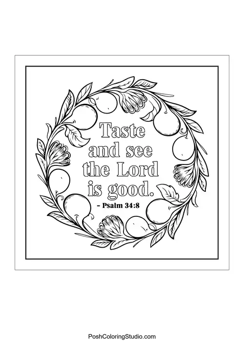 A wreath with the phrase 'Taste and see that the Lord is good.'.