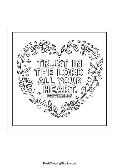 A heart surrounded by flowers with the text 'Trust in the Lord all your heart.'.