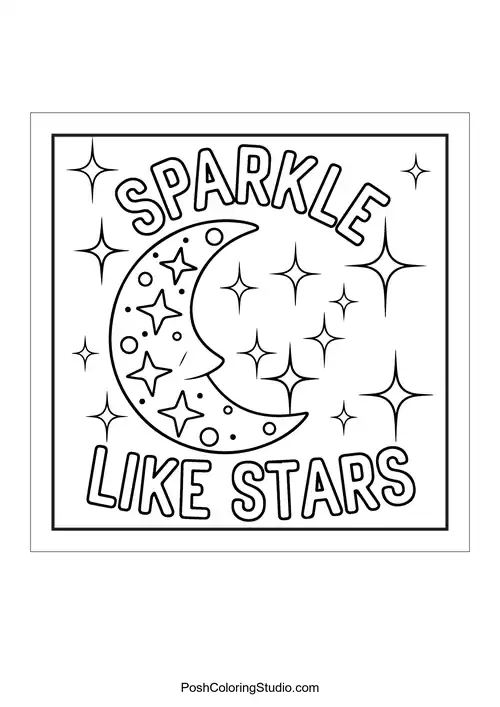 A moon and stars with the phrase 'Sparkle like stars.'.