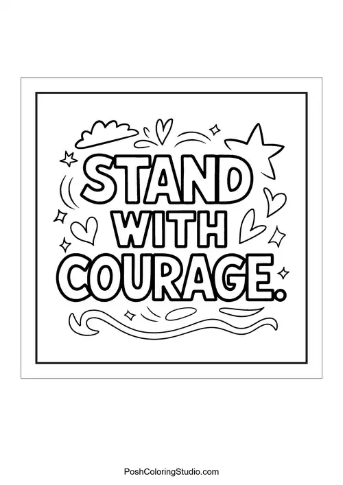 Text 'Stand with Courage' surrounded by stars and hearts.