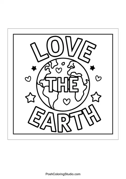 Text 'Love the earth' with a globe and hearts.