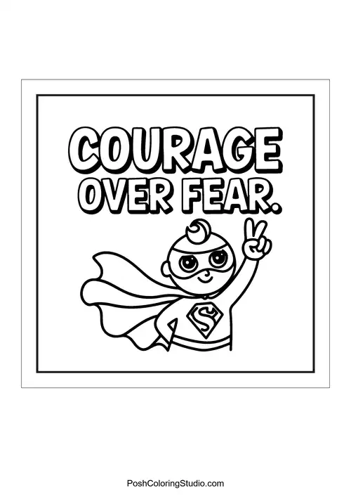 A superhero character with 'Courage over fear.'.